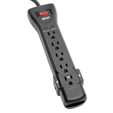 25Ft Black Surge Protector With 7 Outlets And Right Angle Plug For Electronics