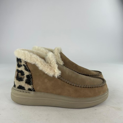 Hey Dude Denny Grip Mocassin Bootie Sz 8 Womens Tan Leopard Slip On Lined Shoes  - Picture 11 of 13