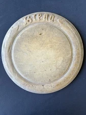 BREAD Antique English Hand Carved Wood Round Bread Cutting Board Original 9.75”