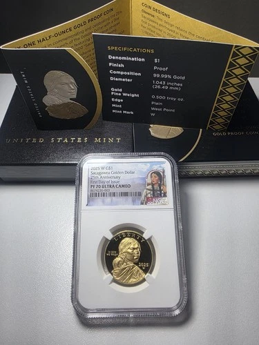 2025 W Gold Sacagawea $1 25Th Anniversary NGC PF70 UC First Day Of Issue' X FDI 