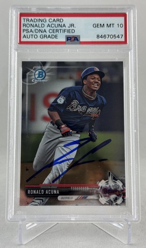 Ronald Acuna Jr. SIGNIERT 2017 BOWMAN CHROME #BDC-39 RC ROOKIE PSA/DNA GEM 10 AUTO - Bild 1 von 2