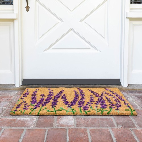 Floral Spring Coir Door Mat, Lavender Flower Outdoor Welcome Mat, 17x30 in - Picture 4 of 8