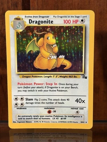 Dragonite 4/62 Fossil Holo Holographic Rare Vintage WOTC 1999 Pokémon LP