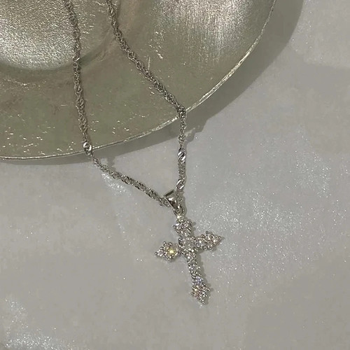 Collar Colgante Cruz Circón Cristal Brillante para Mujer Niñas Punk Color Plata - Imagen 24 de 24