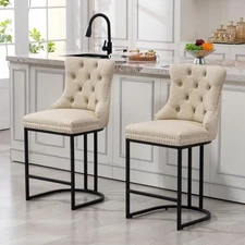 Counter Height Bar Stools Set of 2, 24" Modern Barstools with Back, Fa