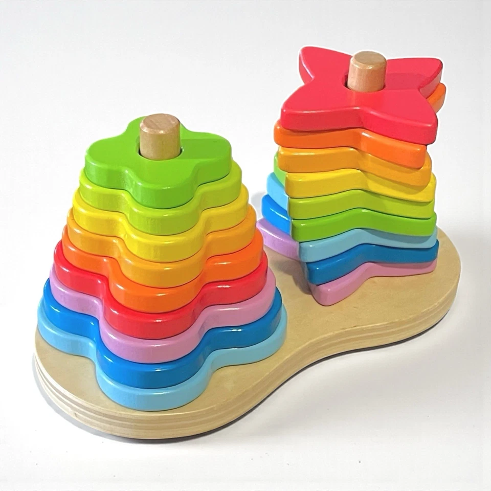 Juguete apilable de madera para bebé Hape apilador doble arco iris tamaño forma aprendizaje sensorial Foto 3 de 4