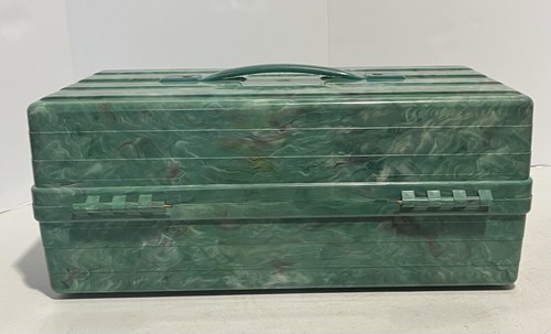 Vintage J.F. Pepper Co Tackle Box 700-2T w/Sewing Notions Emerald Green Marbled - Picture 5 of 16