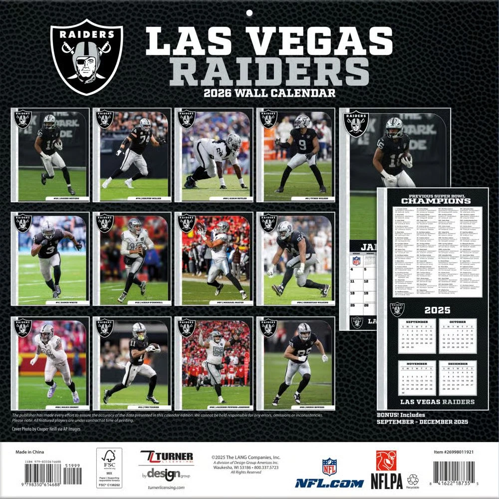 football Las Vegas Raiders 2026 Wall Calendar