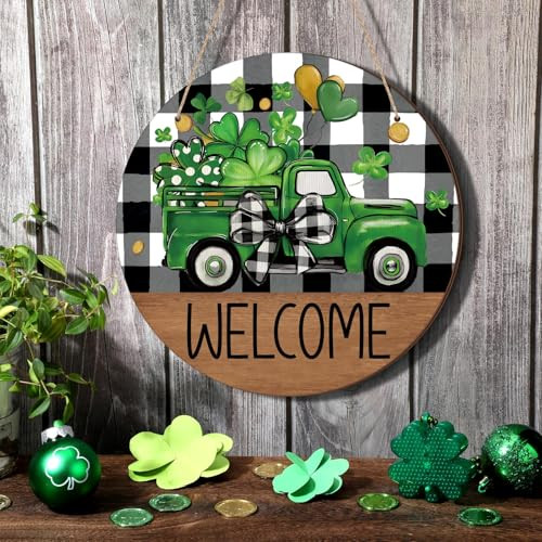 St. Patrick's Day Welcome Wooden Sign Shamrock Door Decor St Patrick's Day - Foto 1 di 6