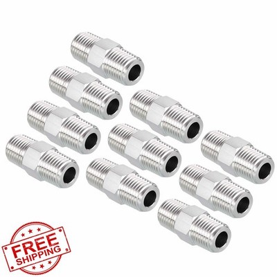 Kozelo 10pcs 1/4'' MNPT x 1/4'' MNPT Solid SS Hex Nipple