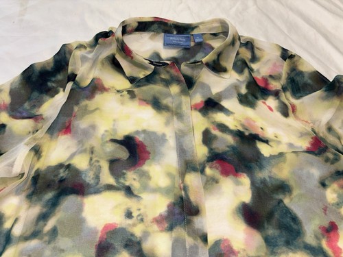 Simply Vera Wang Sheer Floral Watercolor Hidden Button Blouse Womens Size XL EUC - Picture 2 of 5