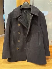 Vintage Men's Navy Wool Pea Coat - Medium
