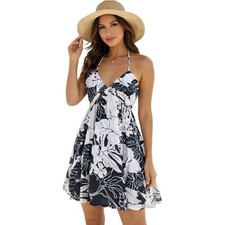 American Eagle Black Cotton Mini Halter Dress Babydoll Pockets Resort Medium