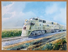 Burlington Silver Pilot, Nebraska Zephyr. James Mann original train painting