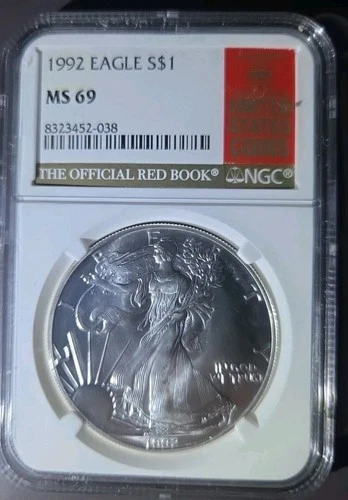 1992 $1 American Silver Eagle NGC MS69 Red Book Lable