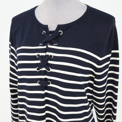 Talbots Dress Petites XLP PXL Navy Blue White Stripe T-shirt Lace Up Nautical - Picture 9 of 11