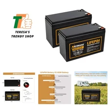 h 7.2Ah Lithium LiFePO4 Battery 2 Pack, 2000+ Cycles Lithium Iron Phosphate R...