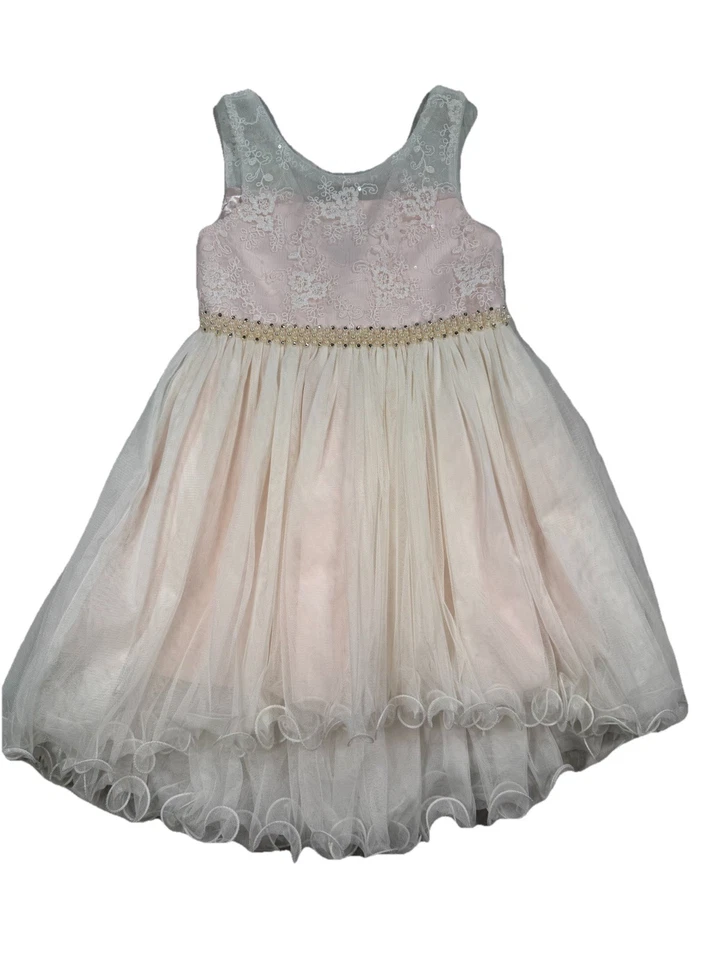 Vestido de fiesta de tul de encaje rosa marfil princesa americana para niñas lazo con cuentas nuevo con etiquetas Foto 3 de 4
