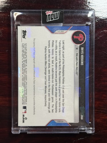 2022 Topps Now Rhys Hoskins Automático #/49 NLCS Juego Múltiples-HR Bate Abatible Autógrafo - Imagen 3 de 4