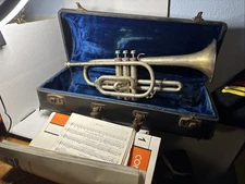 1920s? Frank Holton Clarke H-C Cornet & Case Elkhorn Wis Silver Plate Antique Pw