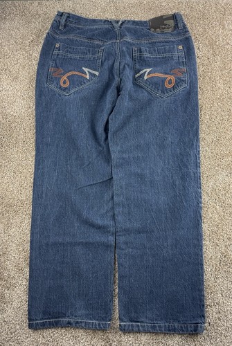 5ive Jungle & Co Jeans Uomo 40 (Adatto 36x31) Baggy Gamba Larga Y2K Ricamato - Foto 6 di 13
