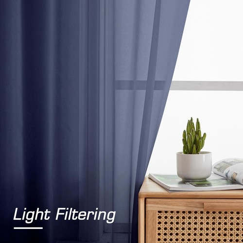 Sheer Navy Blue Curtains 84 inch Length 2 Panels Set, Airy Soft-Touching Rod ... - 第 6/8 張圖片