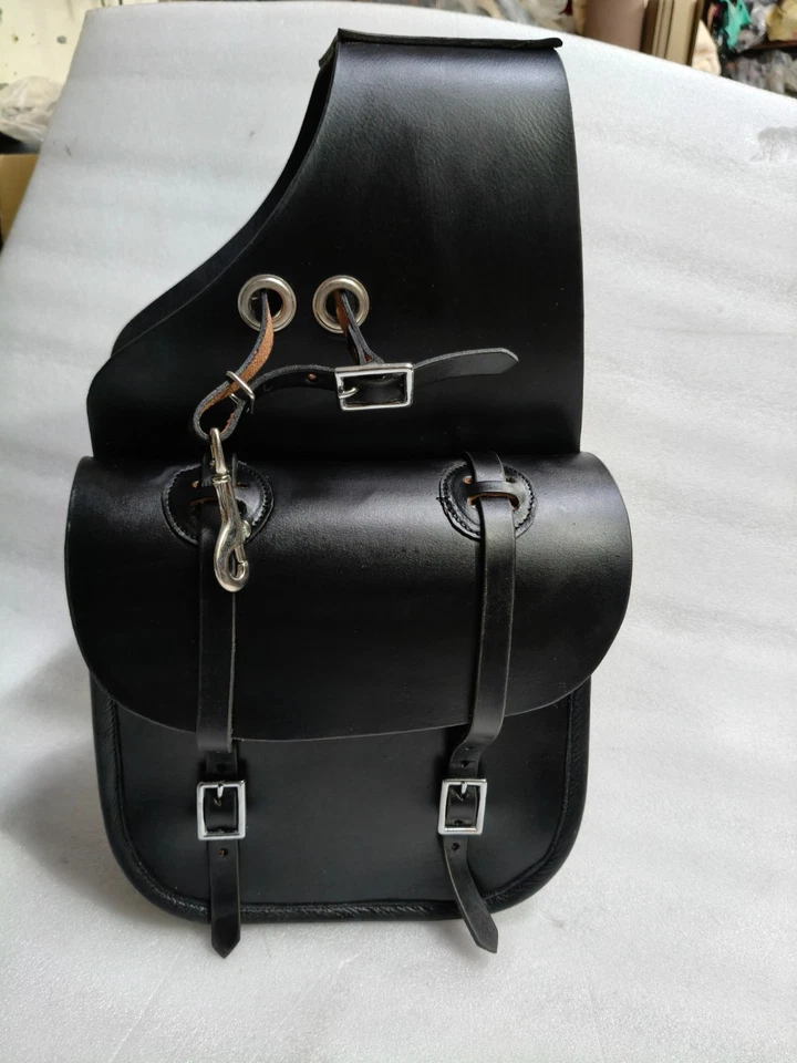 Bolso de montar Western Horse de cuero genuino negro. Foto 2 de 4