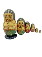 Vtg  Russian/Ukraine  Nesting Dolls Family Set of 6 Matryoshka Hand Paint