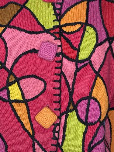 Michael Simon Vintage Colorful Inspired Crochet Button Cardigan Sweater OS - Picture 3 of 9