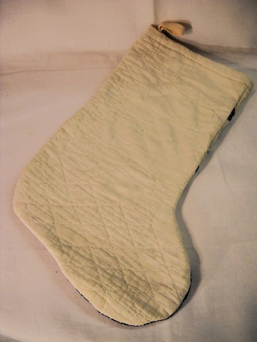 Primitive Quilted Hand Made Blue & White Christmas Stocking 15" Long 8" Wide - Picture 4 of 4