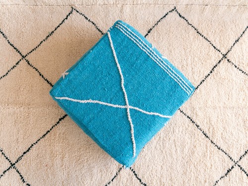 24x24 Moroccan Handmade Pouf Berber Kilim Rug BlueFloor Cushion Footstool - Picture 3 of 7