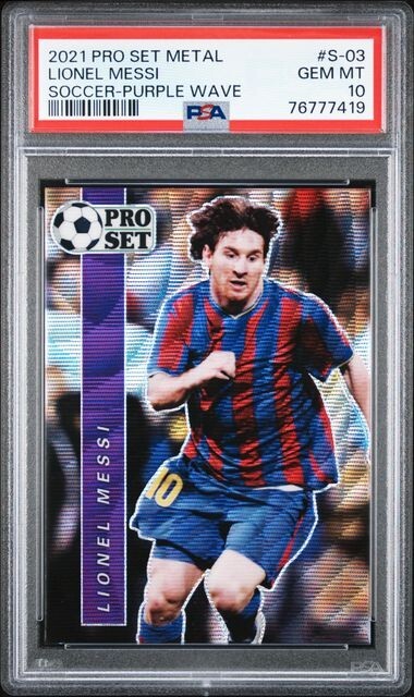 Leaf Pro 2021 set de fútbol de metal #/35 Lionel Messi onda púrpura refractor PSA 10