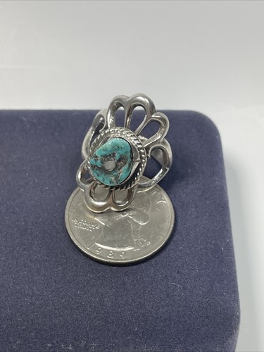 Navajo Indianer Sterlingsilber Sandguss Türkis Brocken Ring - Bild 8 von 8