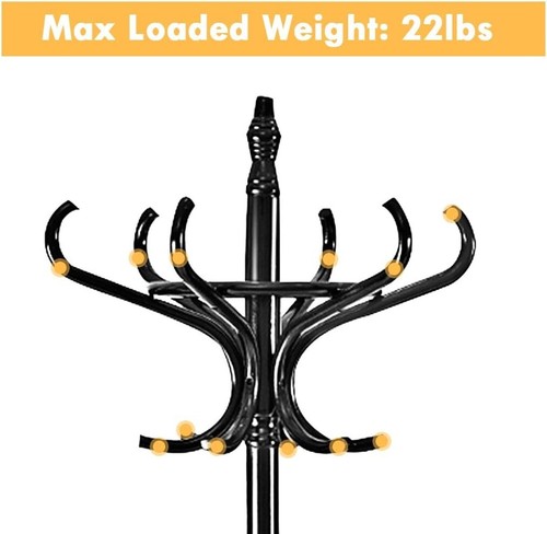 Wooden Standing Hat Coat Rack Tree Bag Hanger 12-Hooks Umbrella Stand Home black - Picture 9 of 9