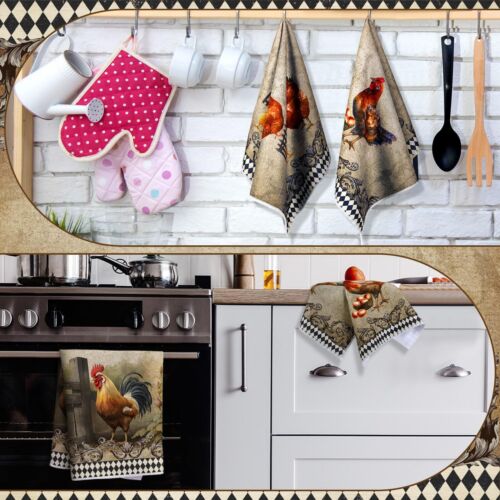 4 Pack Farmhouse Kitchen Towels Rooster Dish Towels for Fall Thanksgiving - Picture 4 of 6