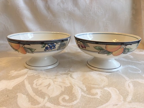 Mikasa GARDEN HARVEST Set / 2 Footed Crudite Dessert Bowls Ceramic CAC29