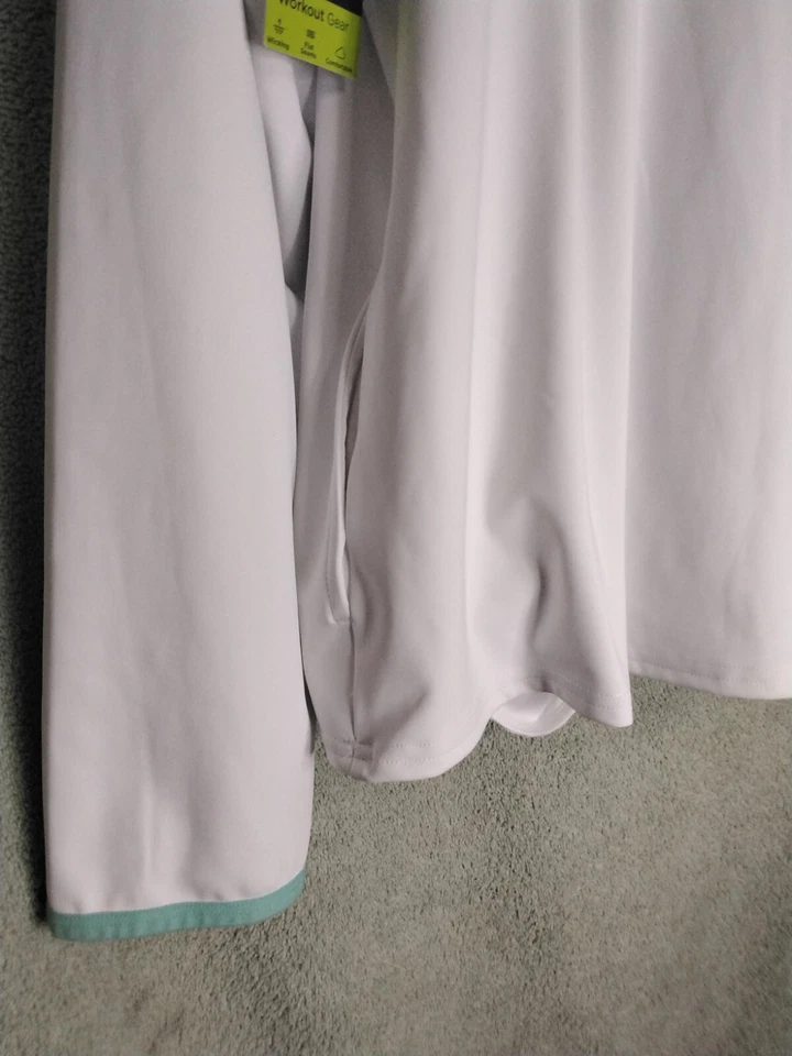 Camisa polo feminina Tek Gear tamanho XXL branca verde tímida bolso com zíper manga longa - Imagem 2 de 4