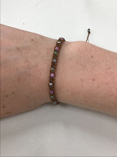 Hand Made Boho Macrame Seed Bead Bracelet - Green & Pink Mix - Picture 3 of 3