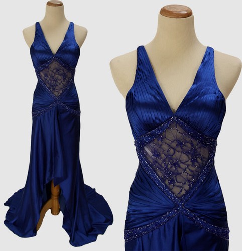 Neu mit Etikett Alyce High Low 300 $ Saphir Neckholder Abschlussball formelles Kleid langes Kleid Größe 8 NEU - Bild 10 von 12