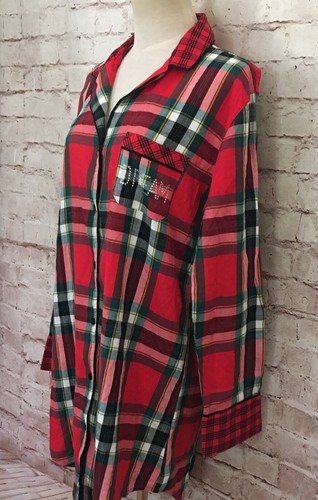 Victorias Secret Womens Red Plaid Flannel Sleep Night Shirt DREAM Size Small NEW - Picture 4 of 5
