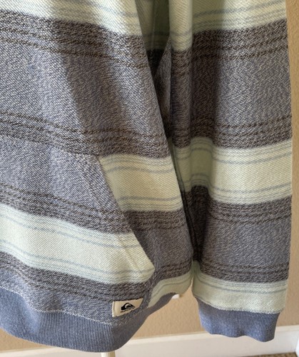 QUIKSILVER BOYS Baja Stripe Logo Pocket L/S Hoodie XL 16 18 Yrs Sea Glass Blue - Picture 4 of 10