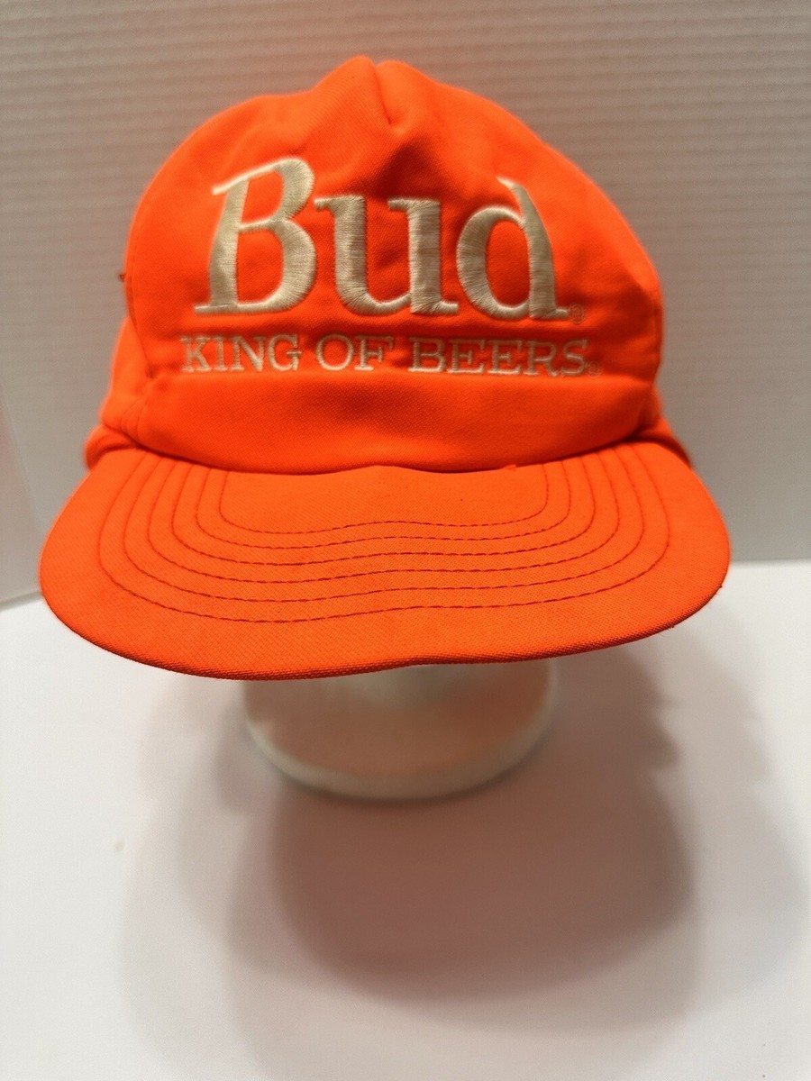Vintage Bud King of Beers Blaze Hunters Orange Hat Ear Flaps