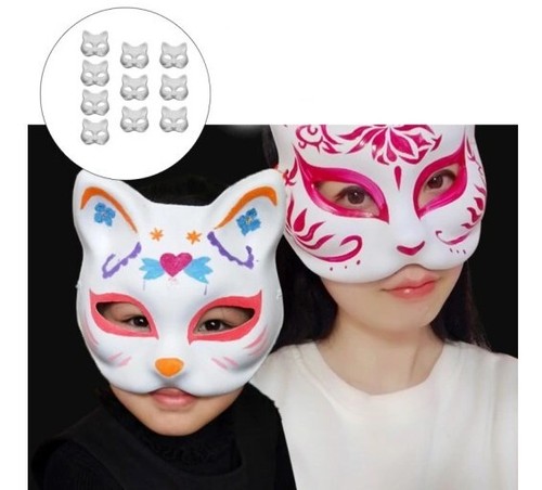 10 Pezzi Maschere per Gatti, Therian Mask, Maschera Volpe, Maschere Bianche Fai da Te per Dipingere - Foto 14 di 14