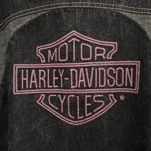 Harley Davidson Denim Jean Jacket Motorcycle Kids XL 16 Girls Pink Embroidery