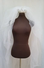 Vintage White Tulle Wedding Veil -Lace Pearl Beaded Head Piece Crown Tiara