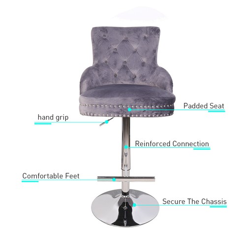 360° Adjustable Velvet Bar Stool Back for Pub Cafe Dining Kitchen Padded Counter - Picture 10 of 14