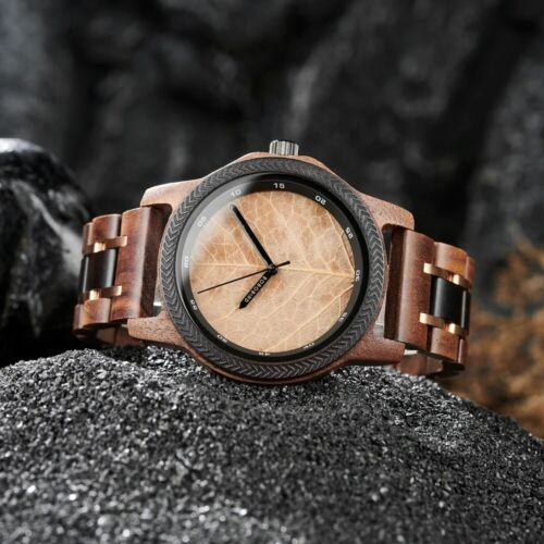 BOBO BIRD Men's Wooden Watch - Unique Leaf Dial Quartz - Picture 2 of 10