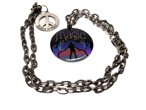 Disney Necklace Believe in Magic Peace Sign Pendant on Chain Costume Jewelry