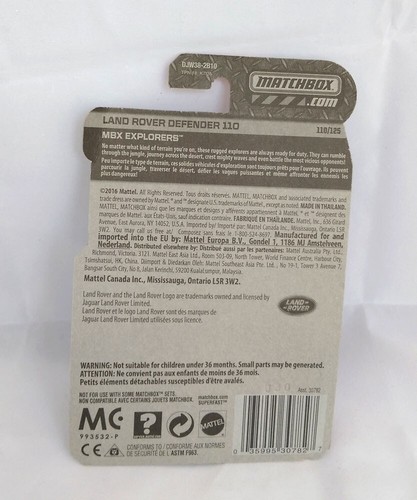 Land Rover Defender 110 2016 Matchbox MBX Explorers SUV, escala blanca 1:64 NUEVO - Imagen 8 de 8
