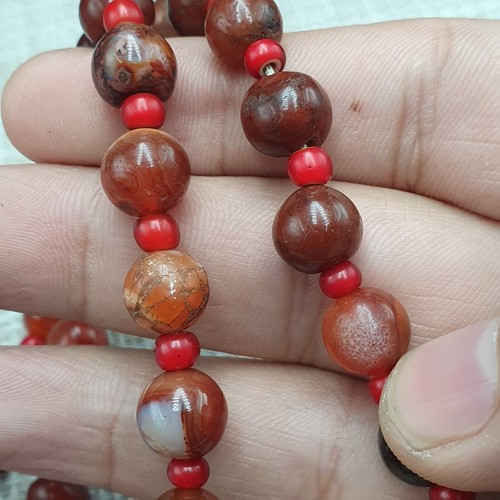 Vintage LukMik GoatEye Tibetan Agate & Carnelian Agate WhiteHeart Beads Necklace - Picture 13 of 24